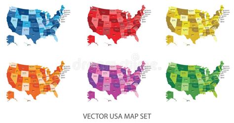 Abstract Multicolor Vector Design Set of United States of America Map ...