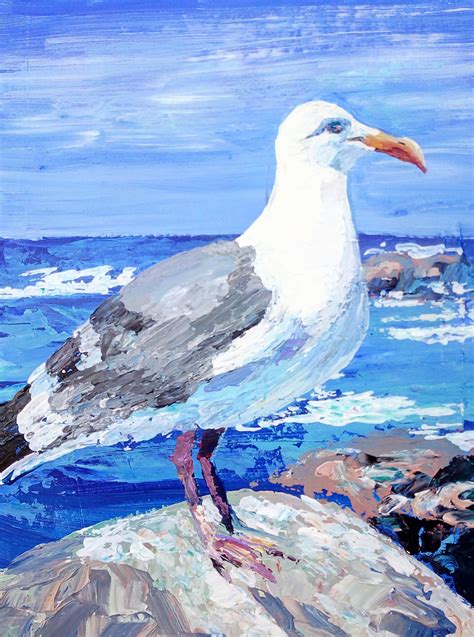 Seagull painting Original art Beach painting Bird painting | Etsy