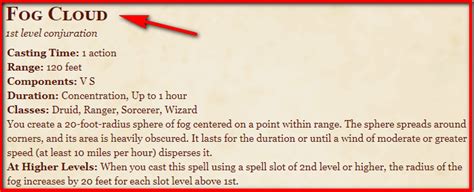 Fog Cloud 5E Spell In DnD - D&D 5e Character Sheets