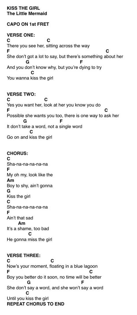 kiss the girl // the little mermaid Ukulele Tabs, Ukulele Tuning, Cool ...