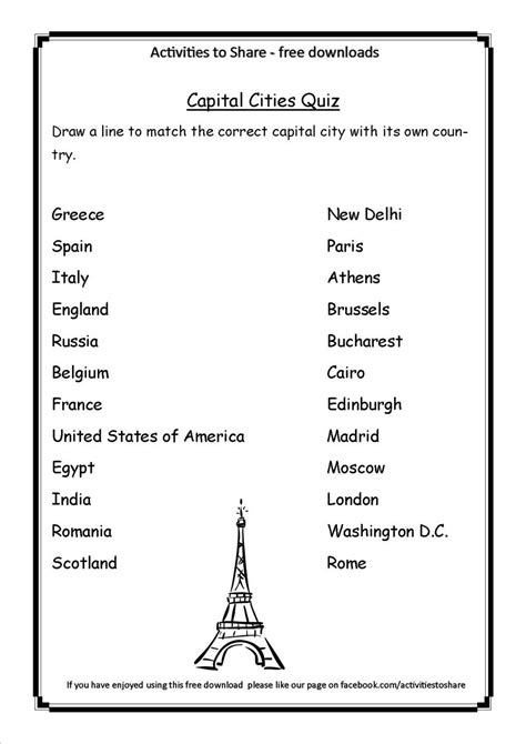 Picture of DL34 Capital Cities Quiz | Geography for kids, Geography trivia, Geography quiz