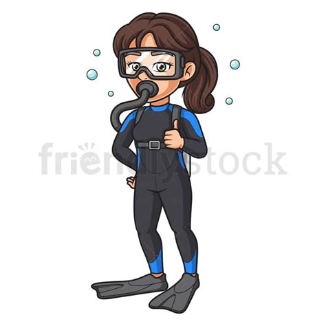 Woman Scuba Diver Cartoon Clipart Vector - FriendlyStock