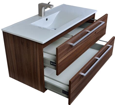 Buy Caen 40 Inch Wall-Mount Modern Bathroom Vanity Set in Walnut ...