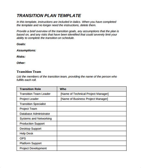 Transition Plan Template - 9+ Download Documents in PDF