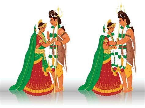 Character Of Lord Shiva And Goddess Parvati During Marriage In Two Images Against White ...