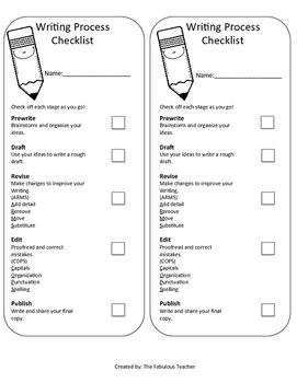 Writing Process Checklist by The Fabulous Teacher | TPT