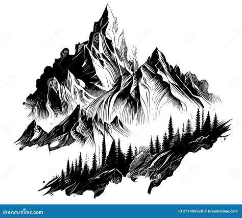 Mountains and Forest Hand Drawn Sketch Vector Illustration Beautiful Nature Stock Illustration ...