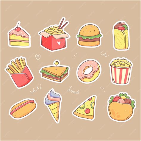 Premium Vector | A set of stickers with fast food junk food in doodle ...