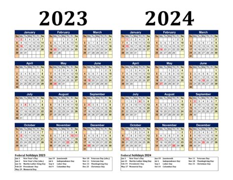 Free Printable Two Year Calendar Templates for 2023 and 2024 in PDF