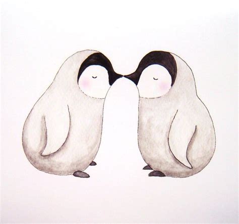 Kissing Penguin Love Illustration Print Cute Baby Penguins