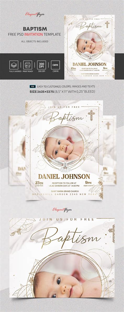 White Simple Baptism Free Invitation Template PSD | by Elegantflyer