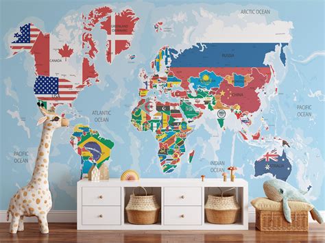 Countries Map and Flags Wallpaper World Map Removable - Etsy Australia