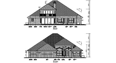 Front and rear elevation of simple roof house autocad drawing - Cadbull