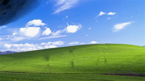 Wallpaper : sunlight, landscape, hill, grass, sky, field, green, horizon, Windows XP, Alien vs ...