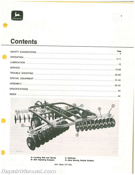 Used John Deere 210 Disk Operators Manual