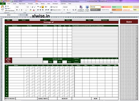 Cricket Score Sheet - 50 Overs - Excel, the wise way