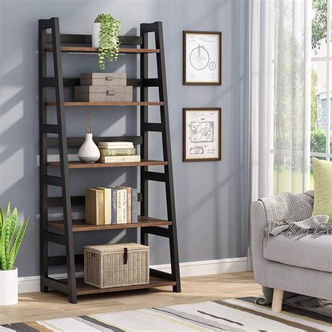Tribesigns 5 Shelf Ladder Bookshelf Bookcase with Storage, Modern Etagere Bookcase for Living ...