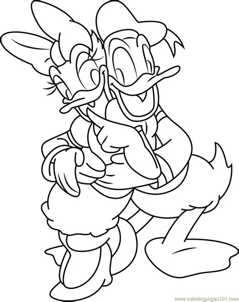 Donald Daisy Duck Hug Coloring Page for Kids - Free Donald Duck ...