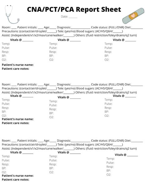 CNA Report Sheet printable Template - Etsy Finland