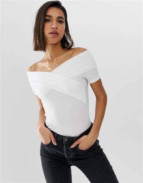 ASOS DESIGN off shoulder fitted top in white | ASOS