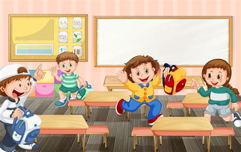 Students cartoon character ready to go back home after school time ...