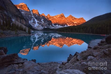 Moraine Lake Sunrise Framed By The Lakeshore Photograph by Adam Jewell - Fine Art America