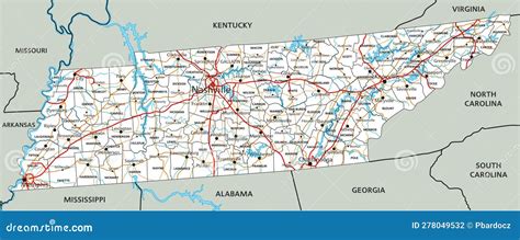 Detailed Tennessee Road Map with Labeling. Stock Vector - Illustration ...