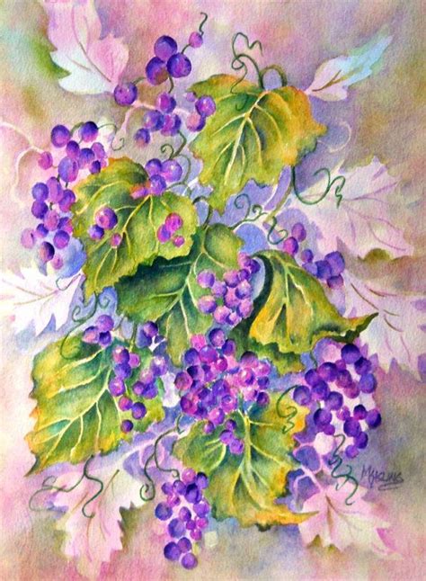 Grapes Watercolor Grape Leaves Purple Grapes Wine Art. | Etsy | Flower ...