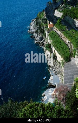 Amalfi Coast Italy Terraced gardens of lemon trees growing on the steep slopes of the coast ...