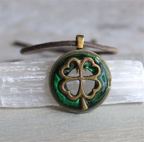 forest green four leaf clover necklace mens by NatureWithYou