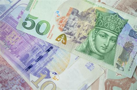 Background Of Georgian Lari Banknotes Close Up - Emerging Europe