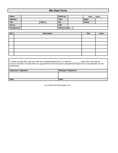 Blank We Owe Form - Fill Out, Sign Online and Download PDF | Templateroller