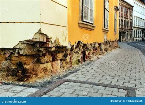 Exposed Deteriorating Building Footing. Stone Material. Renovation Concept. Stock Image - Image ...