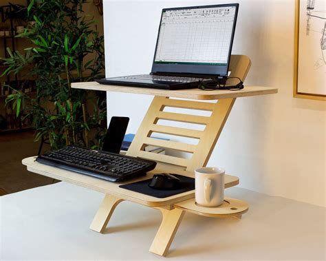 Adjustable Wood Laptop Stand Standing Desk Converter Workstation Deskstand Birch Plywood ...