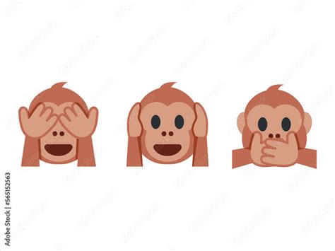 Gandhi's three monkey emoji vector set design. Isolated See-No-Evil Monkey, Hear-No-Evil Monkey ...