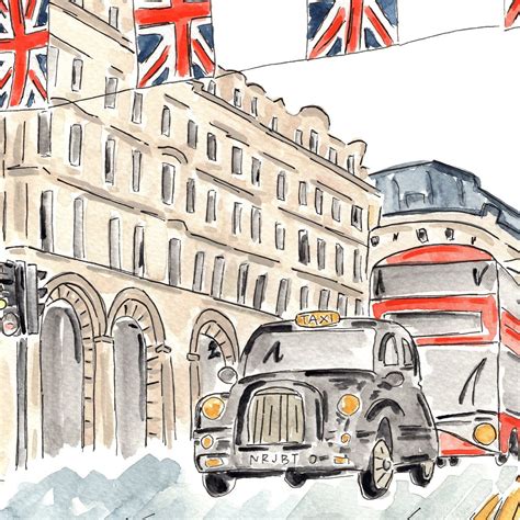 Oxford Street Art Print - Watercolor Painting of London | London illustration, Street art ...