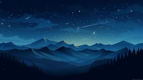 Starry Night Forest Mountains Live Wallpaper - MoeWalls
