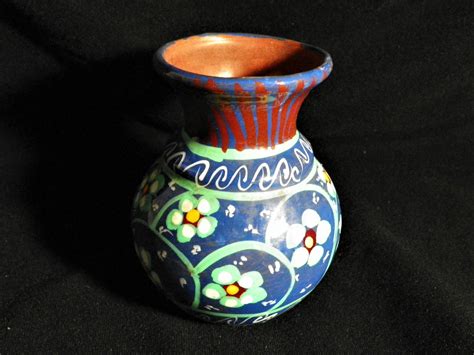 Mexican Folk Art Terracotta Clay Pottery Vase Hand Painted Flowers 5" by PamsTreasureBox on Etsy ...