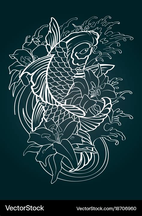 Koi fish tattoo japanese style pattern draw Vector Image