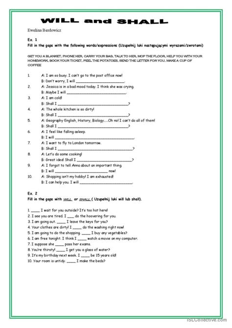 will_shall general grammar practice: English ESL worksheets pdf & doc