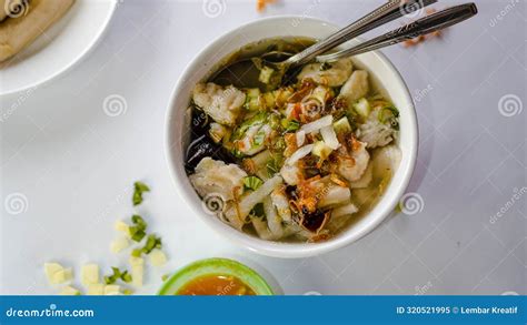 A Delicious Bowl of Tekwan with Various Garnishes, Photographed from a Top-down Perspective ...