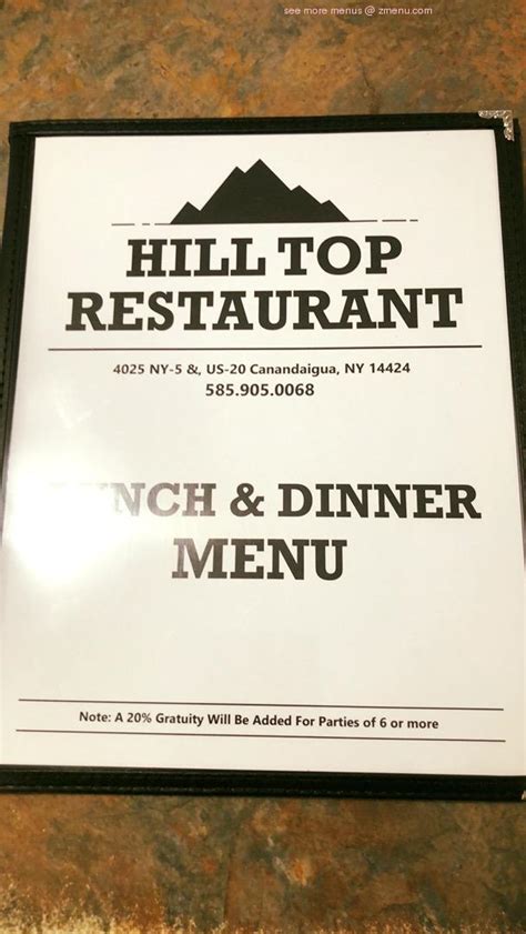 Menu at Hilltop restaurant, Canandaigua