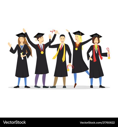 Cartoon graduation of happy students row Vector Image