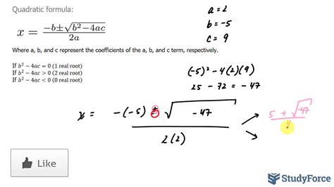 Find the imaginary roots of a quadratic using the quadratic formula - YouTube