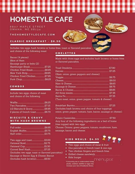 Menu of Homestyle Cafe in Omaha, NE 68134