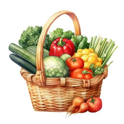 Premium AI Image | Watercolor Painting Of Fresh Vegetable Basket On White Background