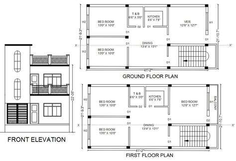Two Story House Main Elevation And Floor Plan Cad Dra - vrogue.co