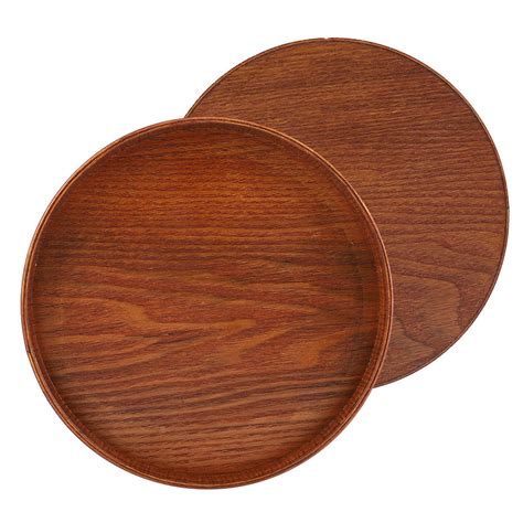 Tebru Round Natural Wood Serving Tray Wooden Plate Tea Food Server Dishes Water Drink Platter ...