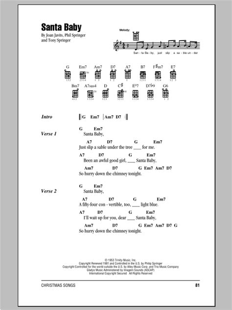 Santa Baby by Eartha Kitt Sheet Music for Ukulele Chords/Lyrics at ...