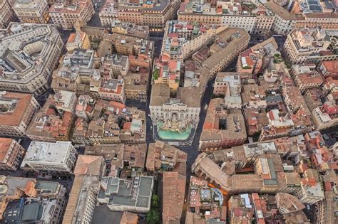 Aerial view of Trevi fountain by sunset in Rome, Italy. stock photo